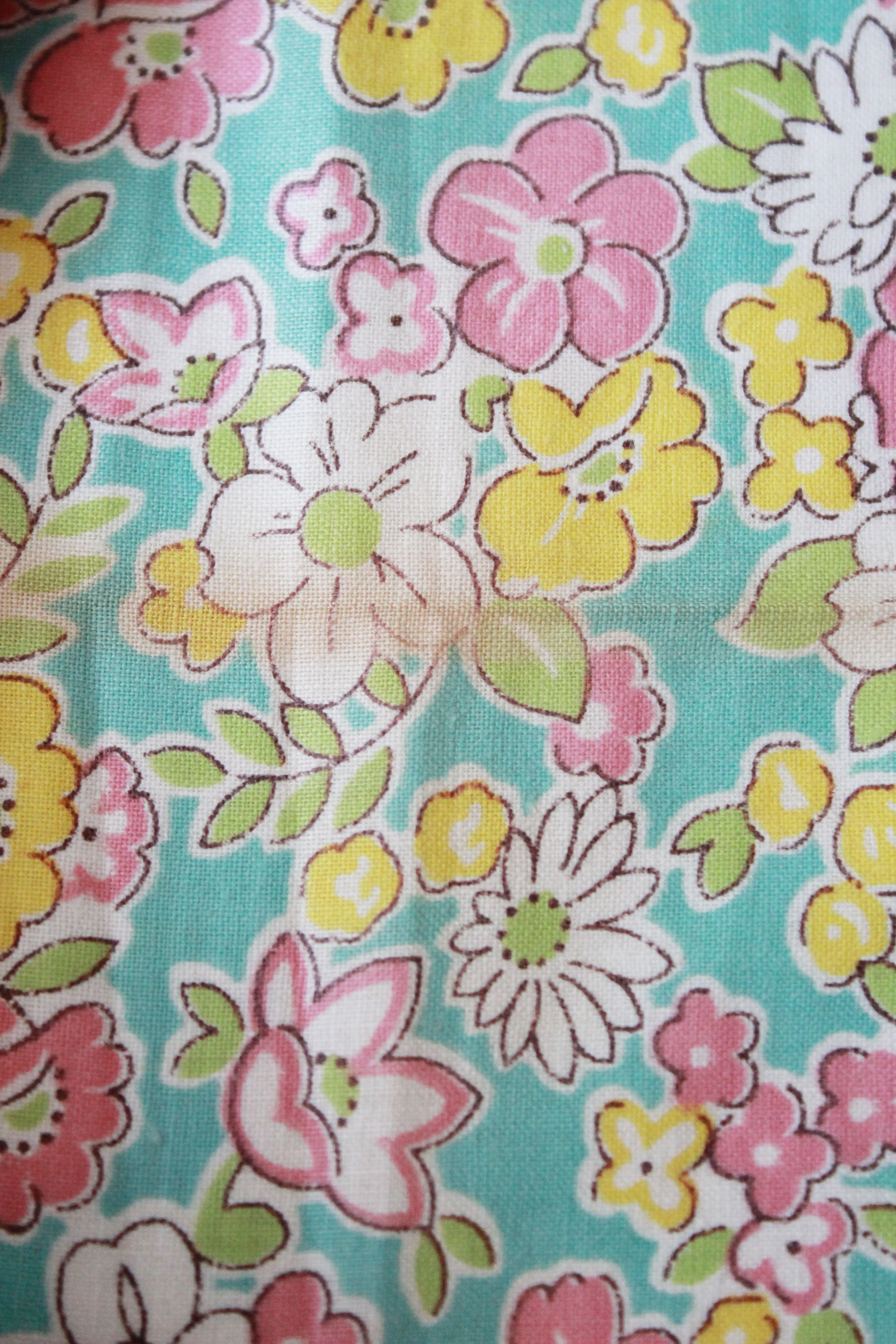 1960s Vintage Floral Fabric, 2 Yards, Teal And Pink Flower Sewing Fabric