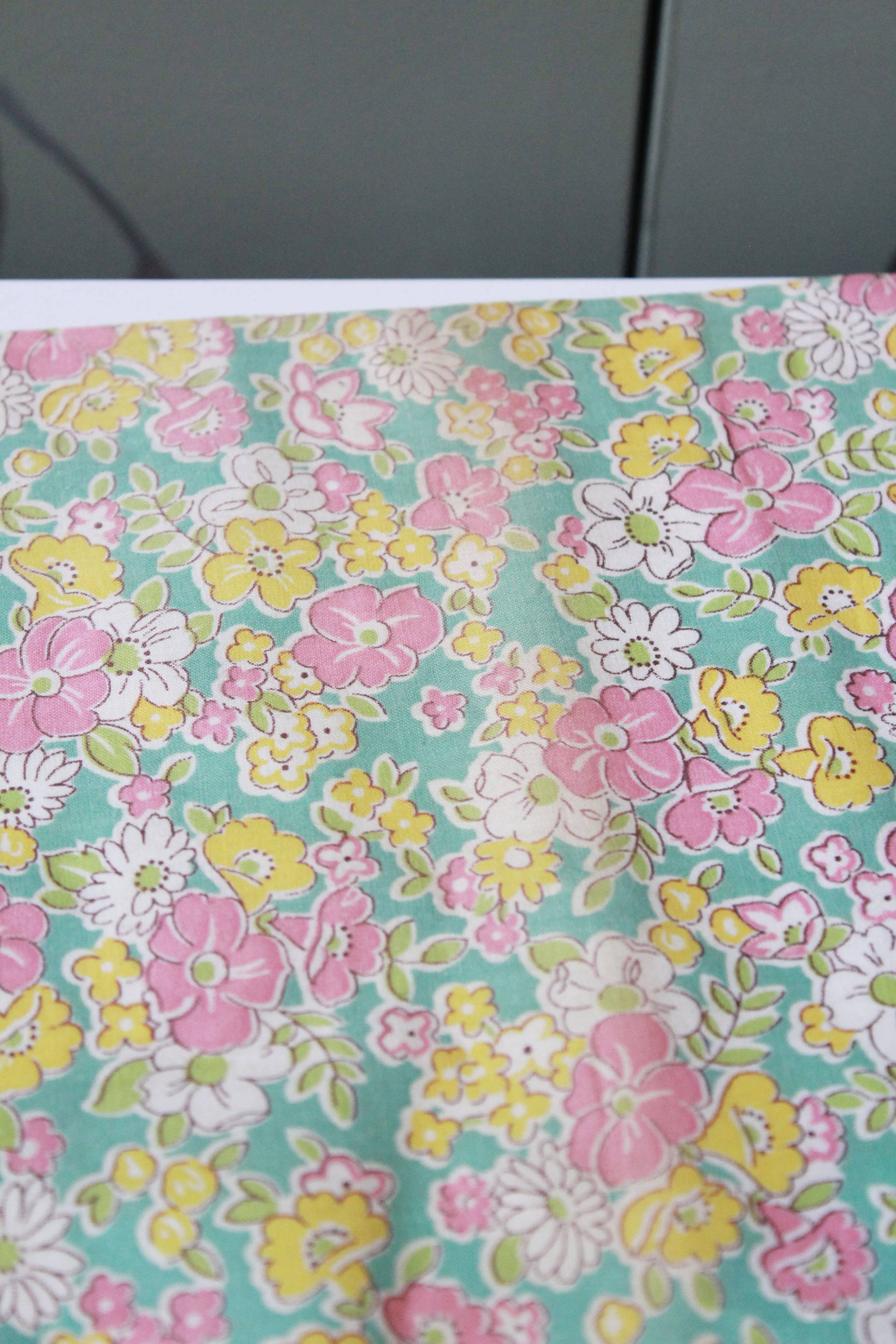 1960s Vintage Floral Fabric, 2 Yards, Teal And Pink Flower Sewing Fabric