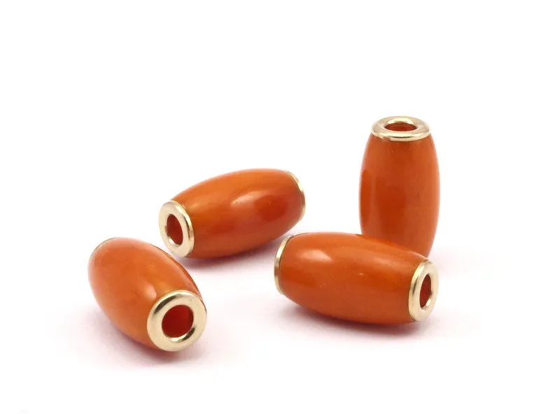 6 Brass Polyester Dark Orange Beads (31x22mm)  Hole Size 6mm  N3