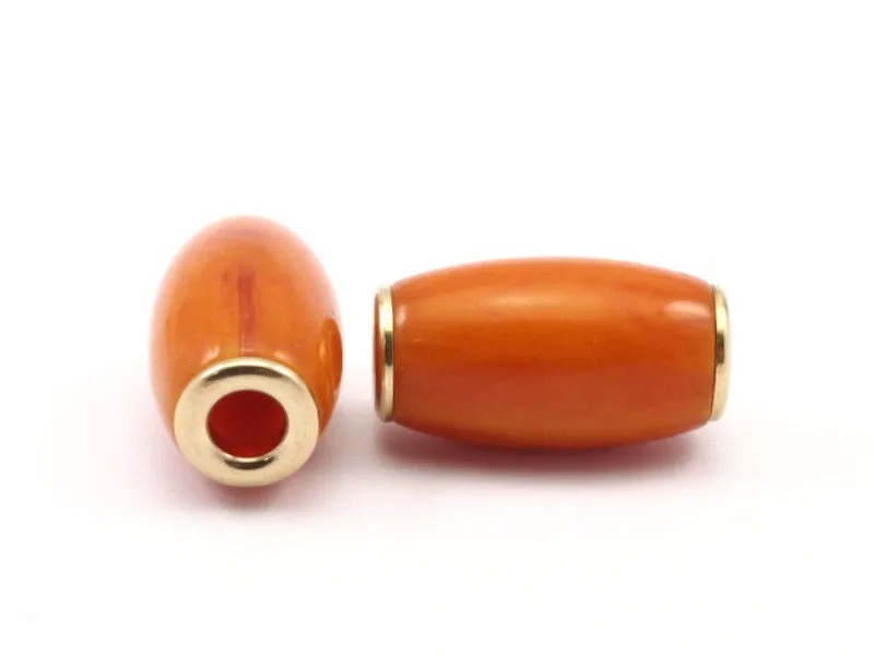 6 Brass Polyester Dark Orange Beads (31x22mm)  Hole Size 6mm  N3