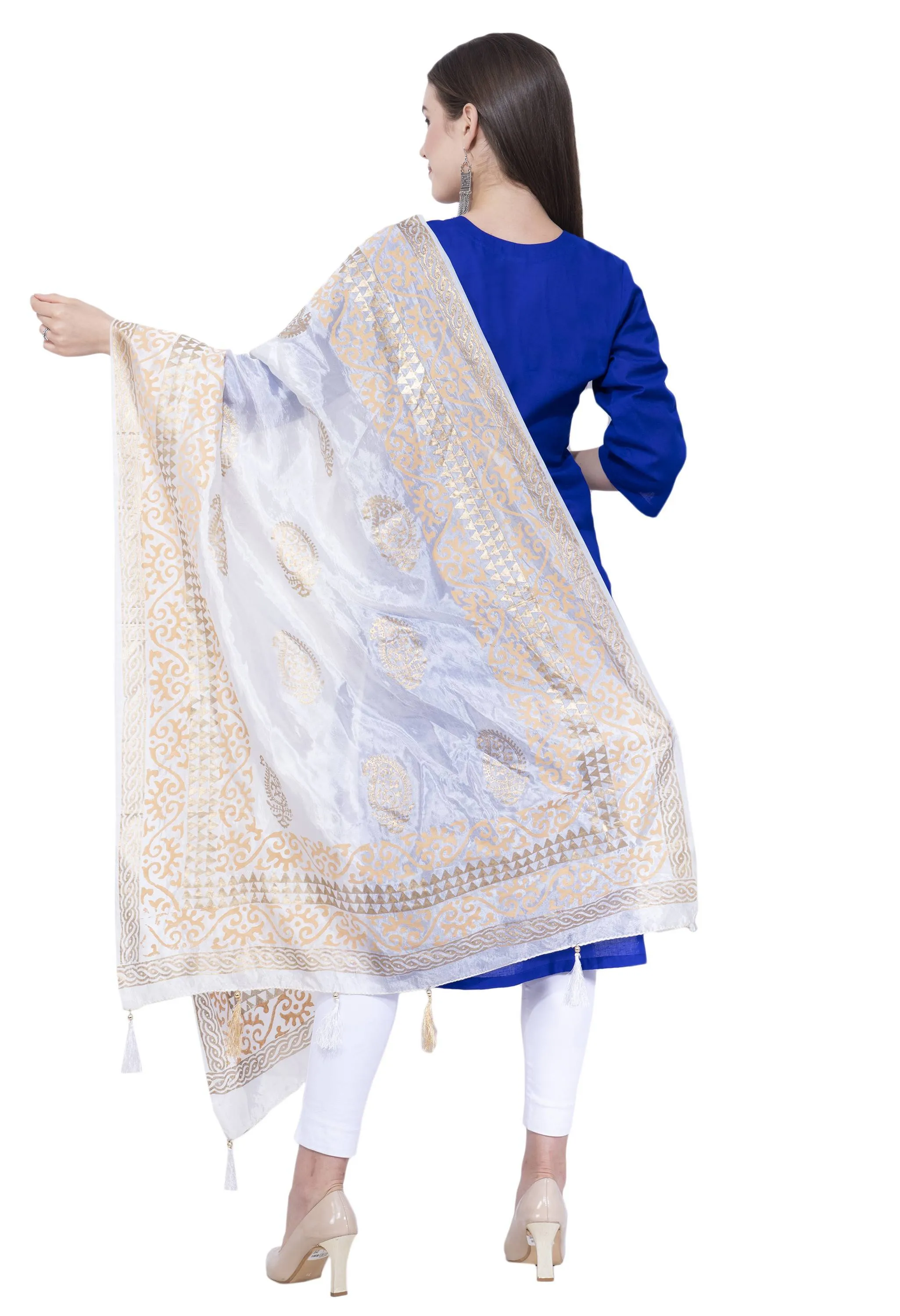 A R SILK White Color Silk pahadi Silk Dupattas and Chunnis