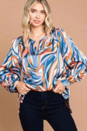 Abstract Satin Blouse