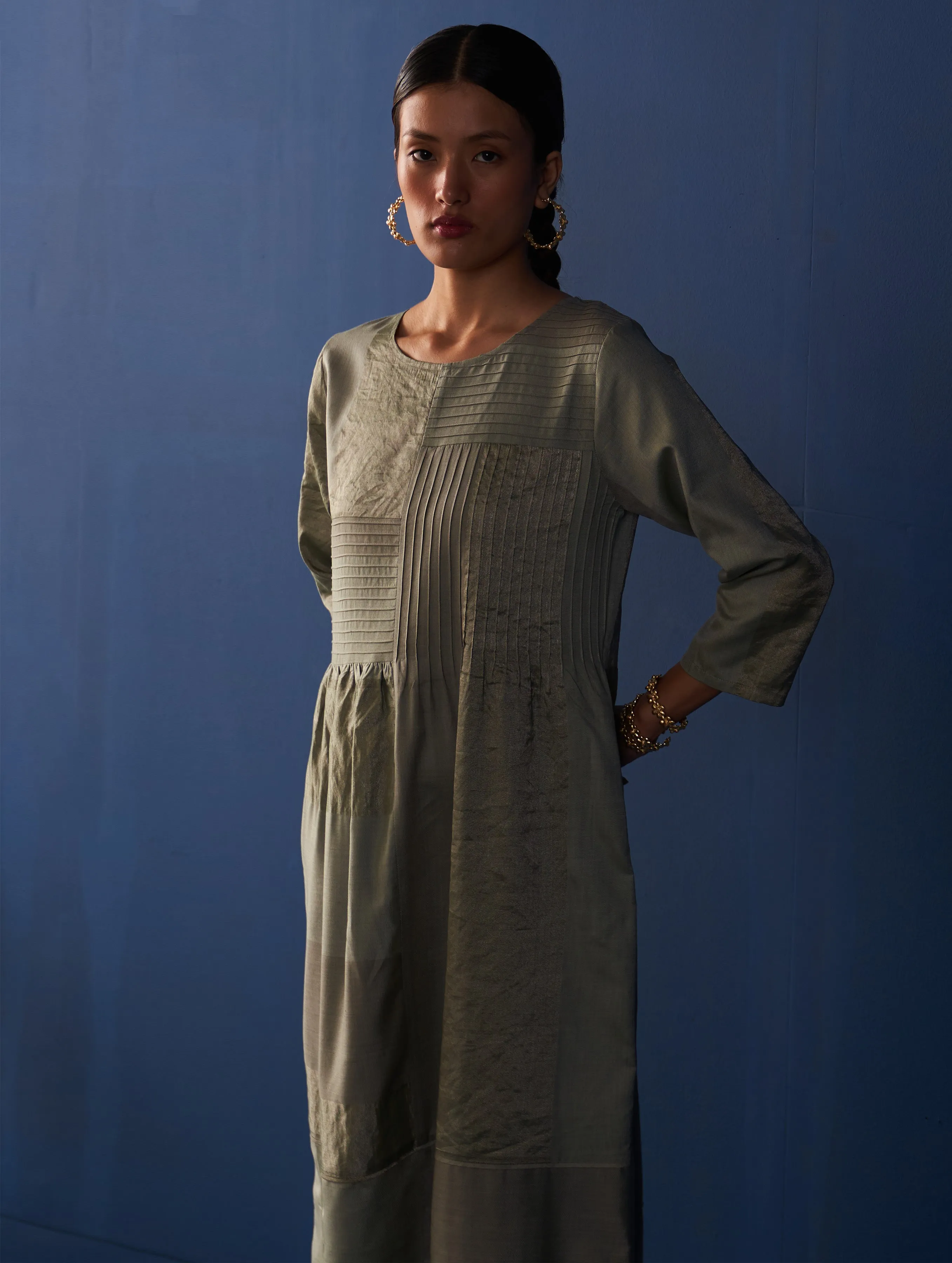 Aisha Silk Dress - Sage Grey