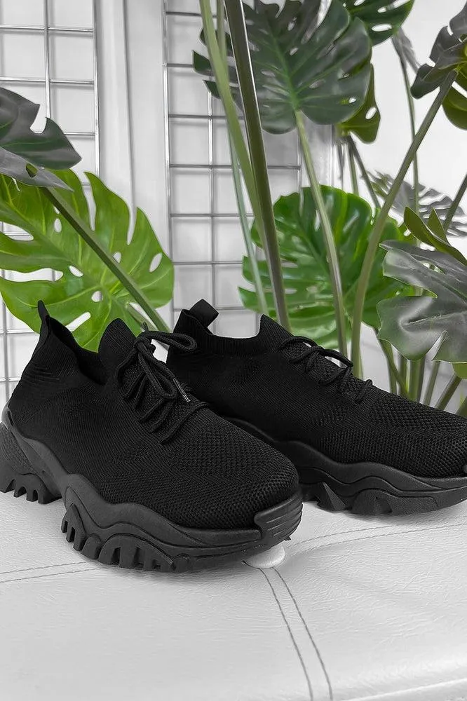 All Black Polyester Trainers