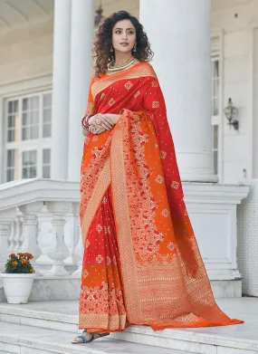 Alluring Red Color Banarasi Silk Base Saree With Silk Weaving