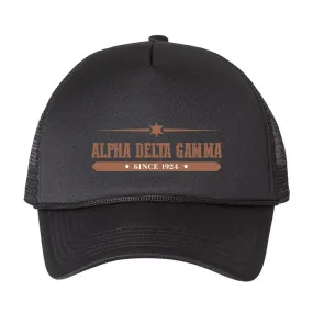 Alpha Delta Gamma Outlaw Wrangler Trucker Hat Polyester Cap