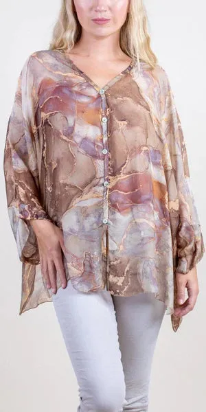 ANGELO MARBLE SILK BLOUSE