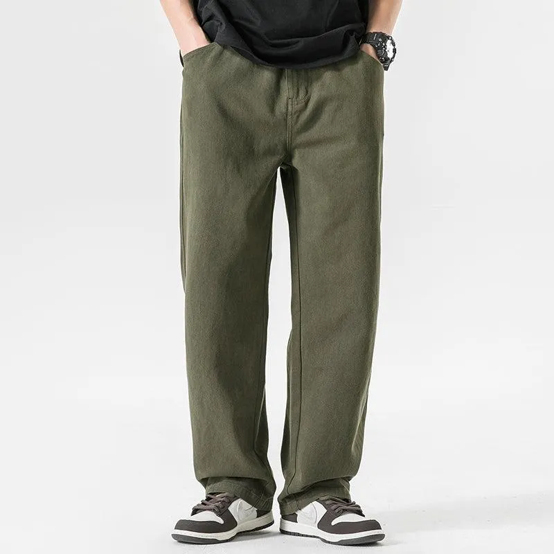 Army Green Baggy Fit Straight Leg Jeans