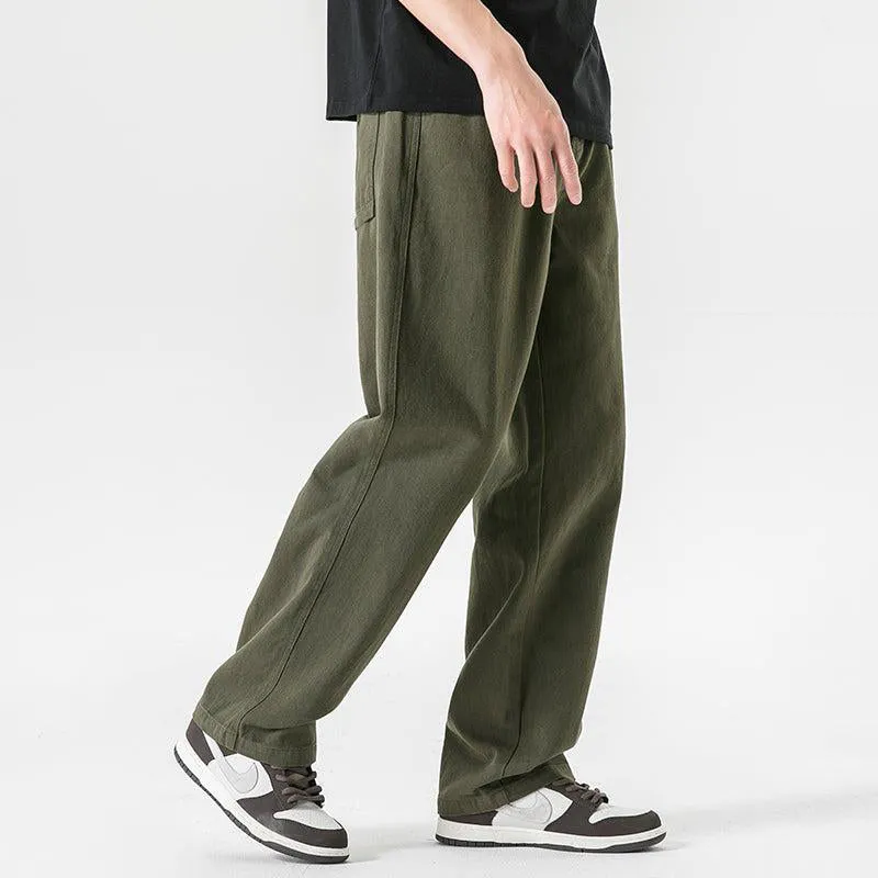 Army Green Baggy Fit Straight Leg Jeans