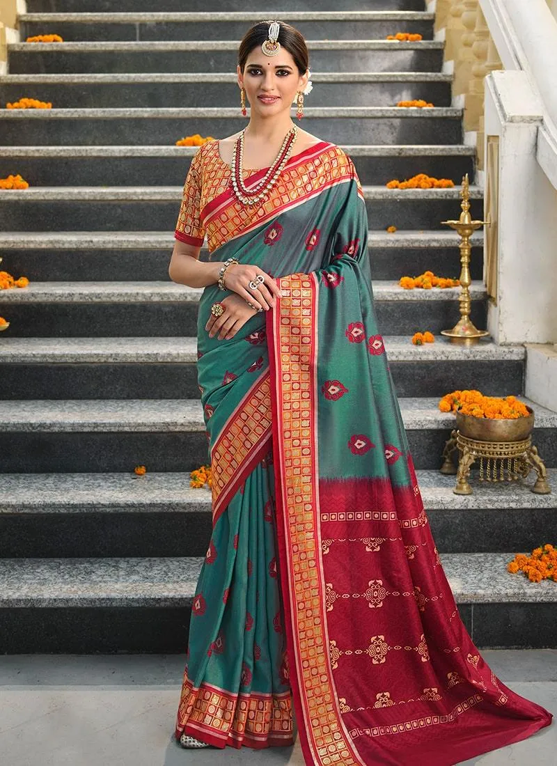 Astounding Green Color Silk Fabric Silk Weave Work Patola Saree