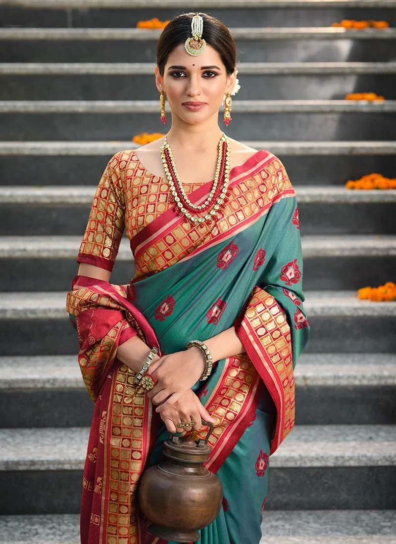 Astounding Green Color Silk Fabric Silk Weave Work Patola Saree