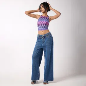 Baggy Jeans & Halter Printed Top