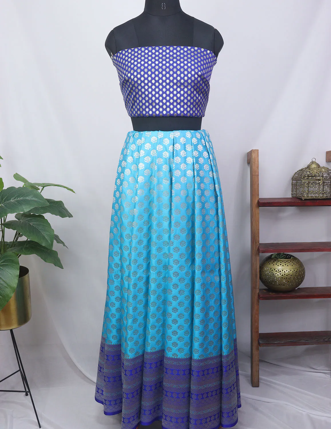 Blue Banarasi Silk Unstitched Lehenga With Banarasi Silk Blouse Piece Fabric