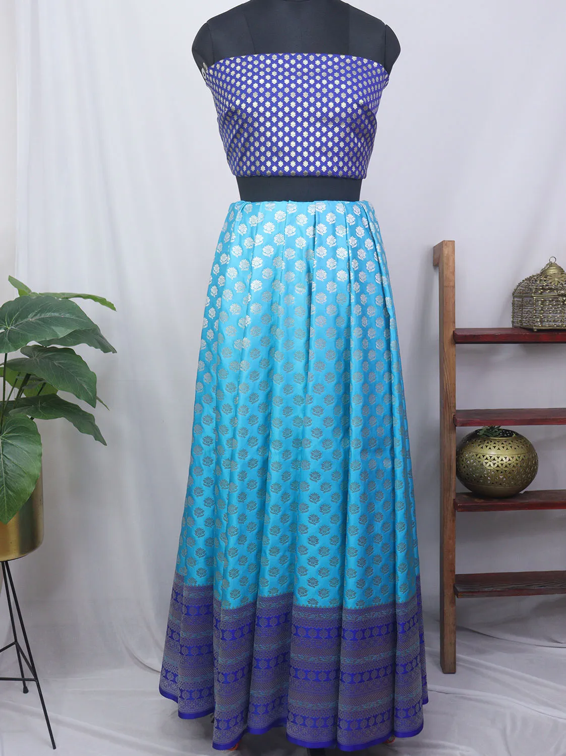 Blue Banarasi Silk Unstitched Lehenga With Banarasi Silk Blouse Piece Fabric