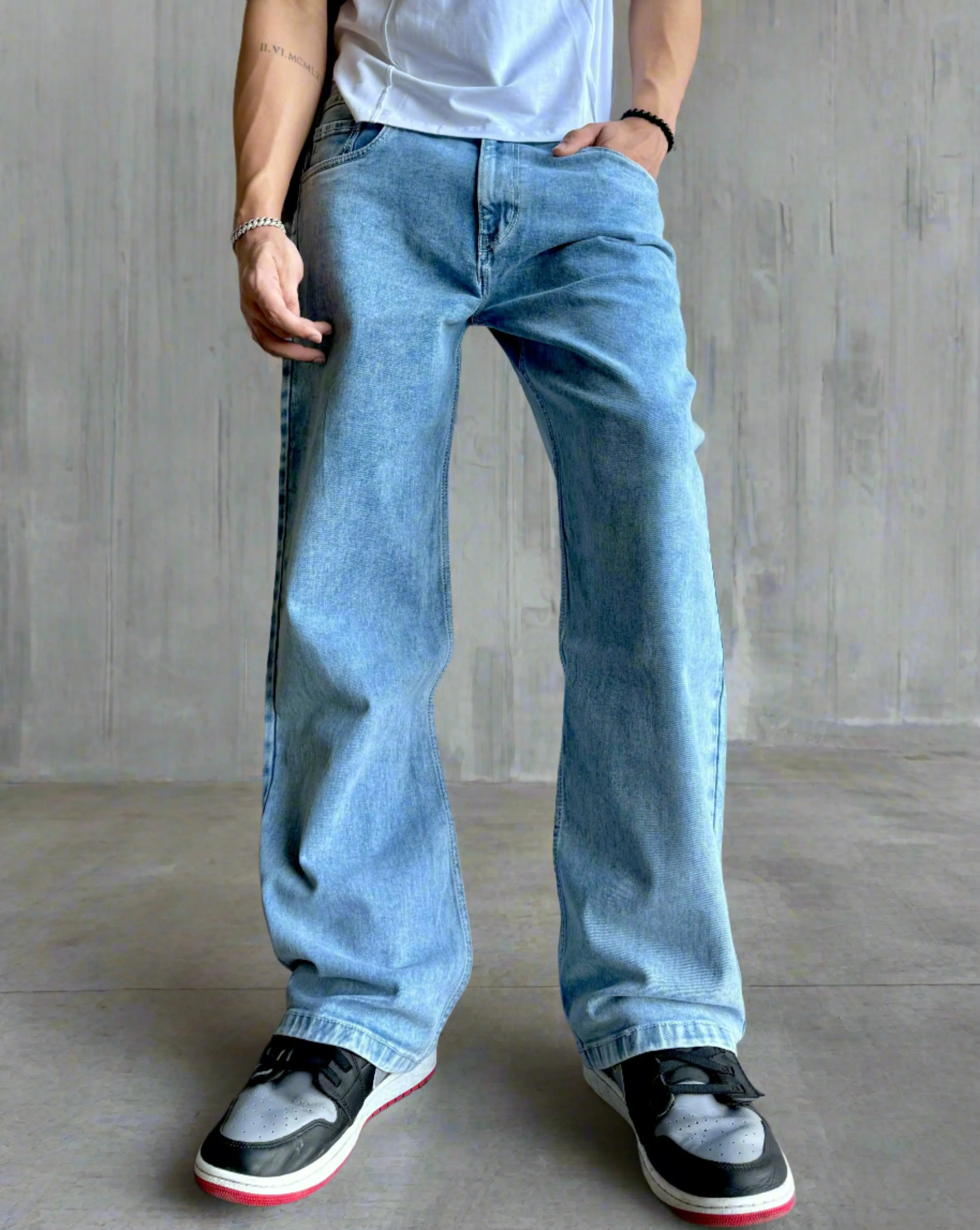 Blue Cloud Wash Baggy Fit Jeans