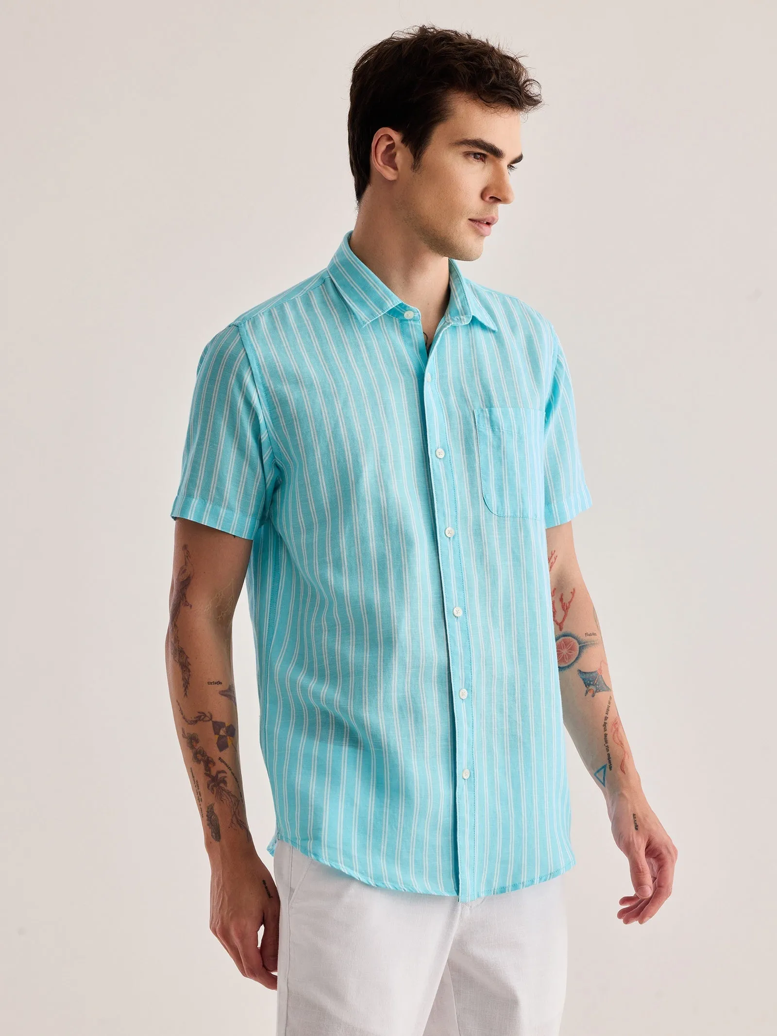 Blue Striped Linen Shirt