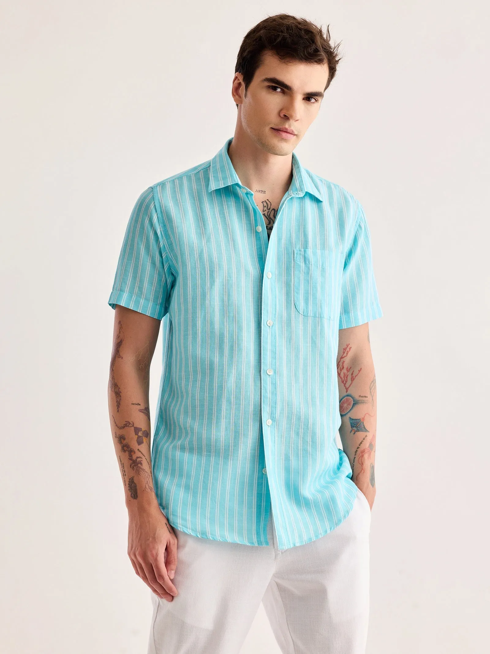 Blue Striped Linen Shirt