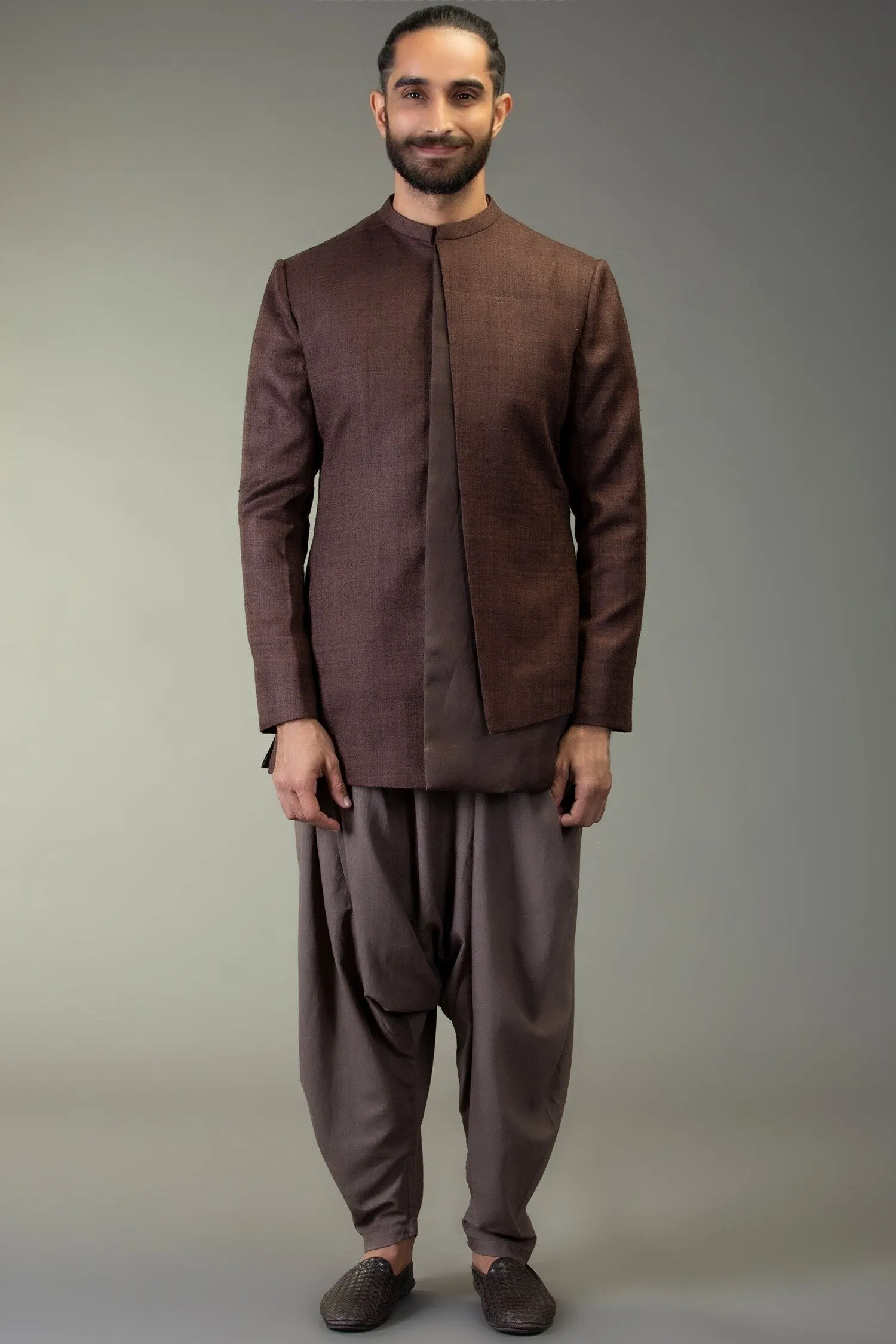 Brown Silk Bandhgala