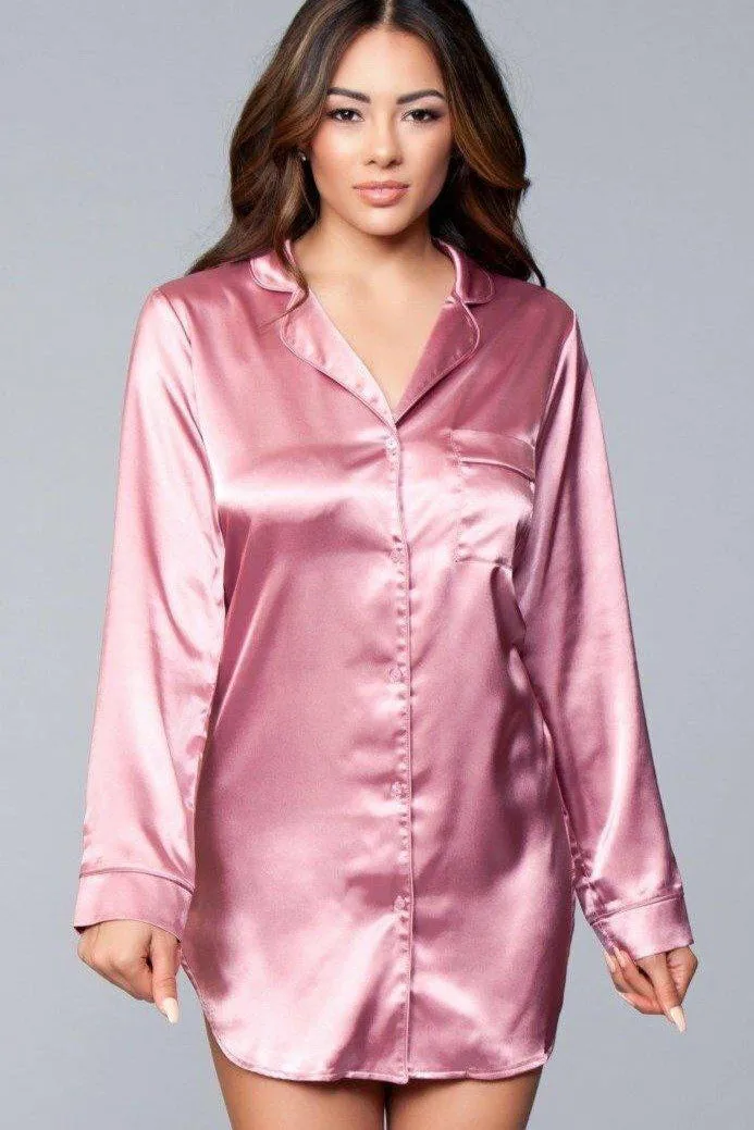 Button Front Satin Sleepshirt