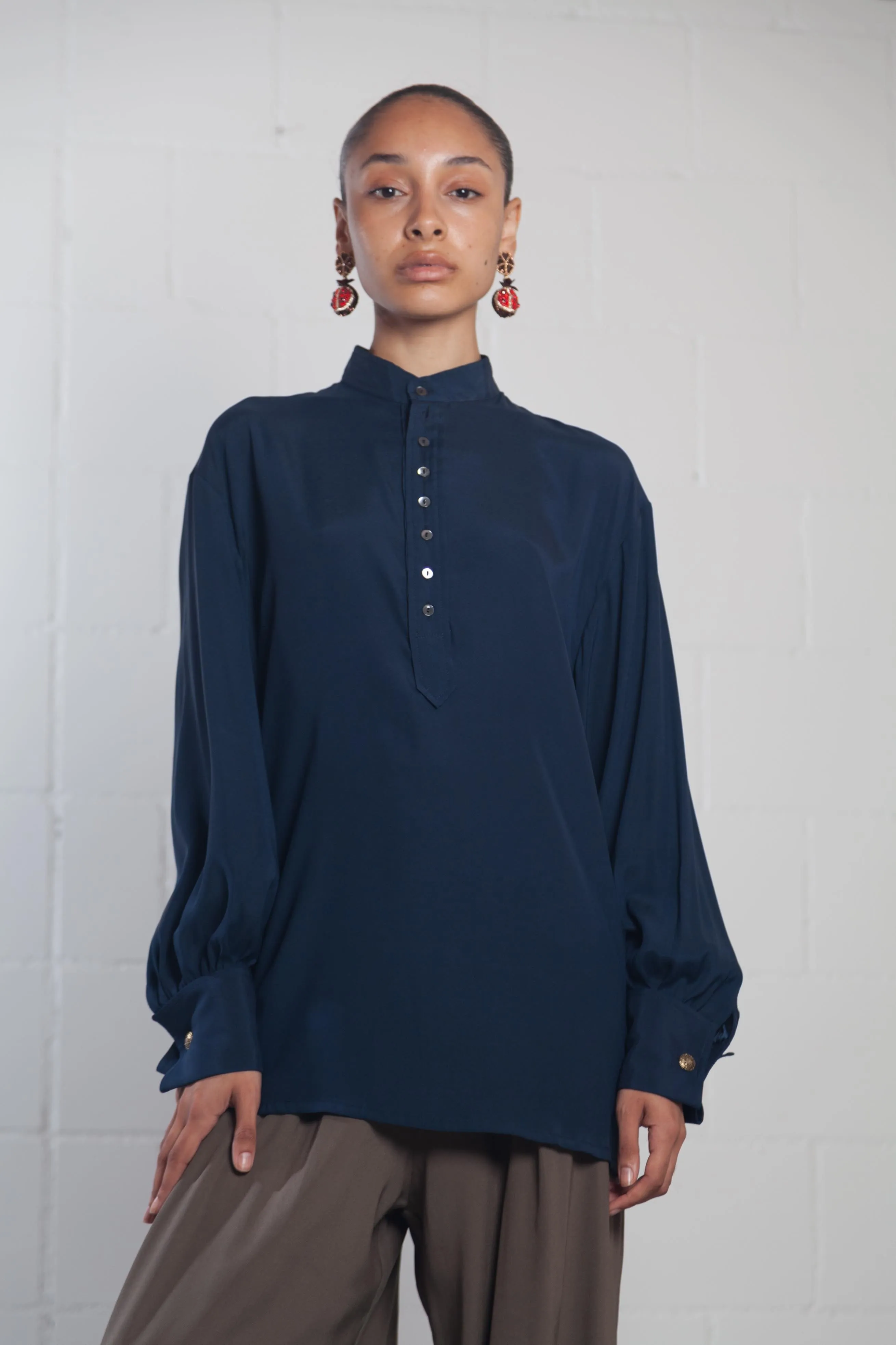 ByAdushka Blue Paul Silk Blouse