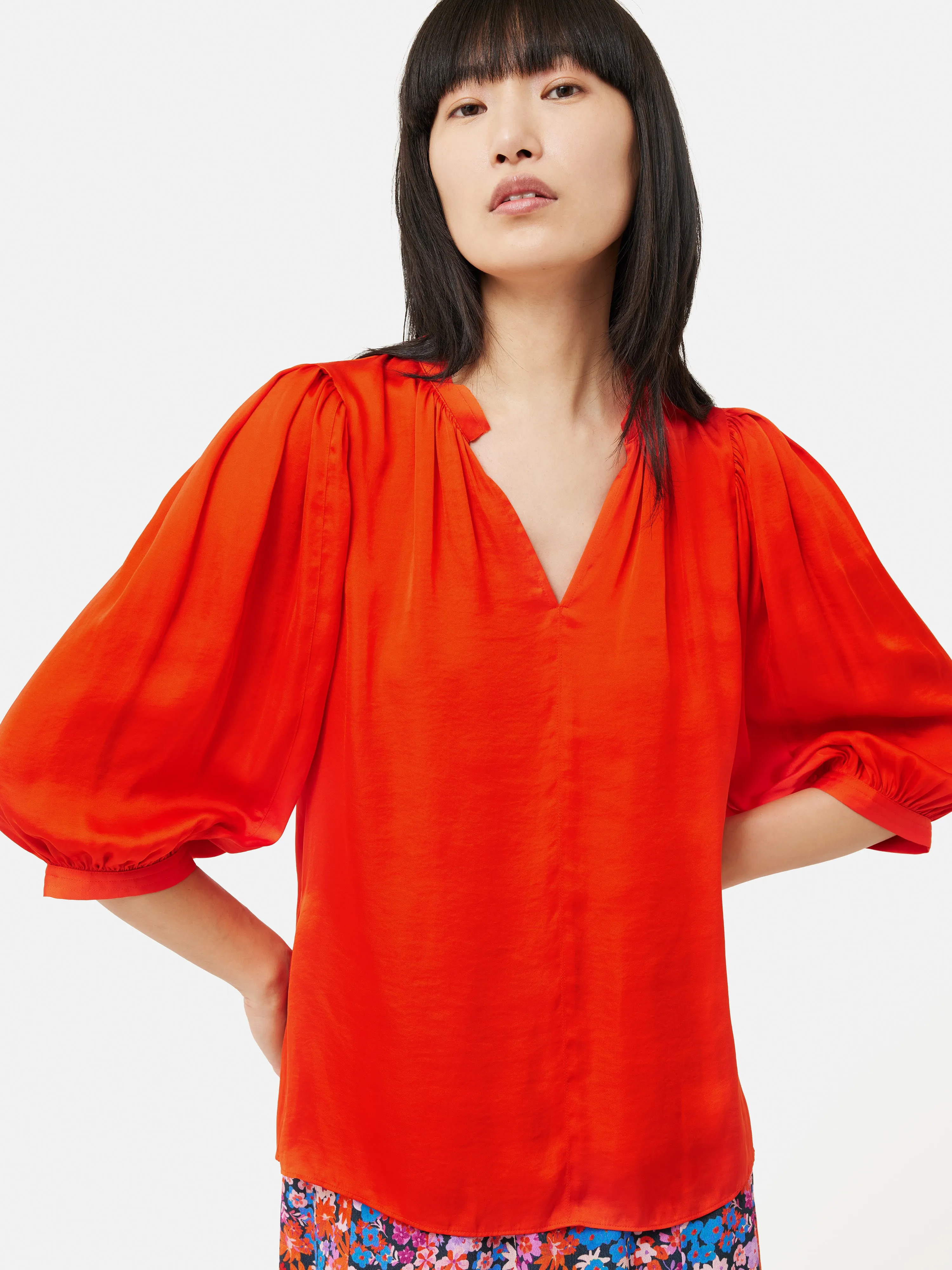 Cecily Satin Drape Top | Orange