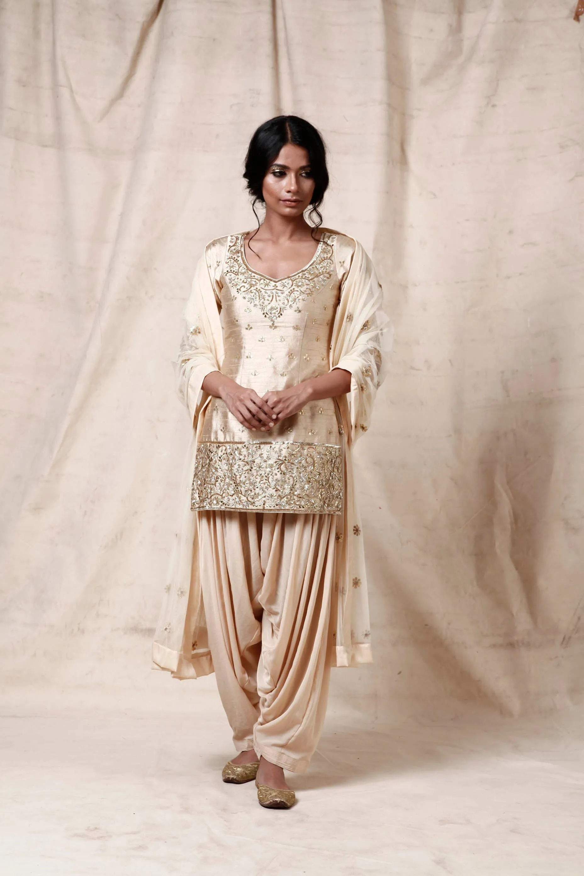 Cream Silk Suit Set