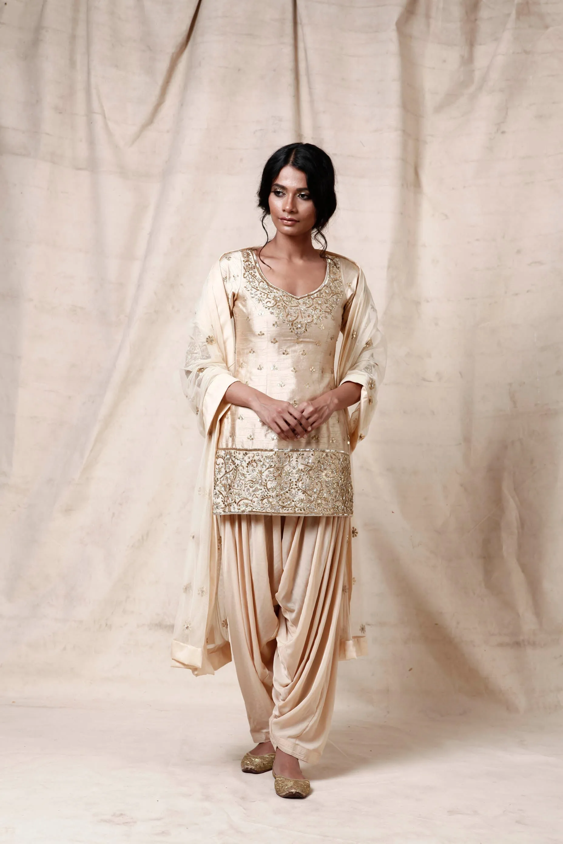 Cream Silk Suit Set