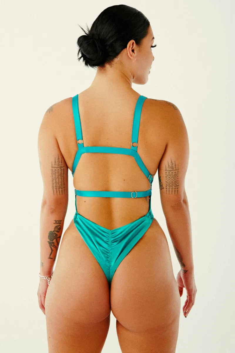 CXIX Aphrodite Bodysuit - Turquoise Satin