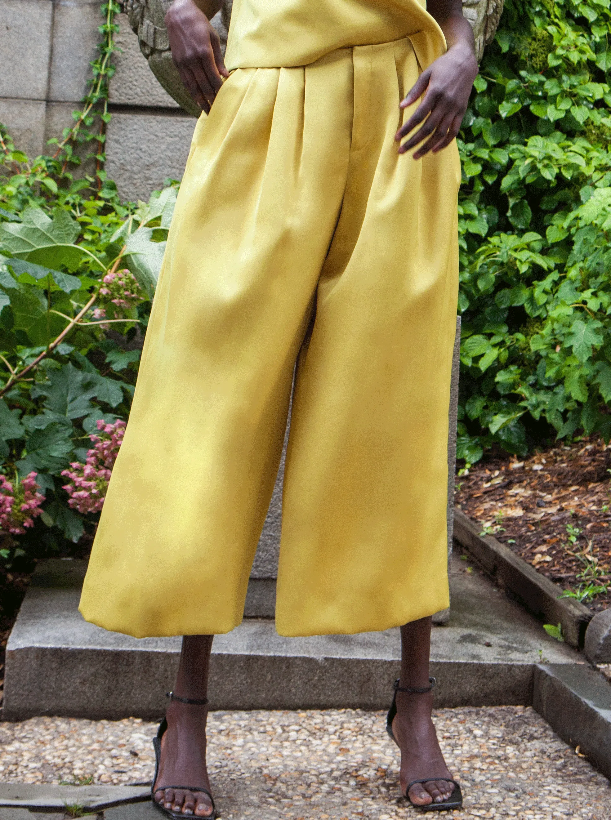 DIA DOUBLE SATIN PANT, YELLOW