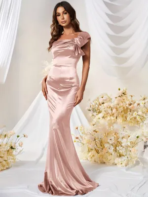 Elegant All-Season Solid Color Bodycon Mermaid Dress - Extra-Long with Chic Bow & Square Neck, Perfect for Parties and Banquets