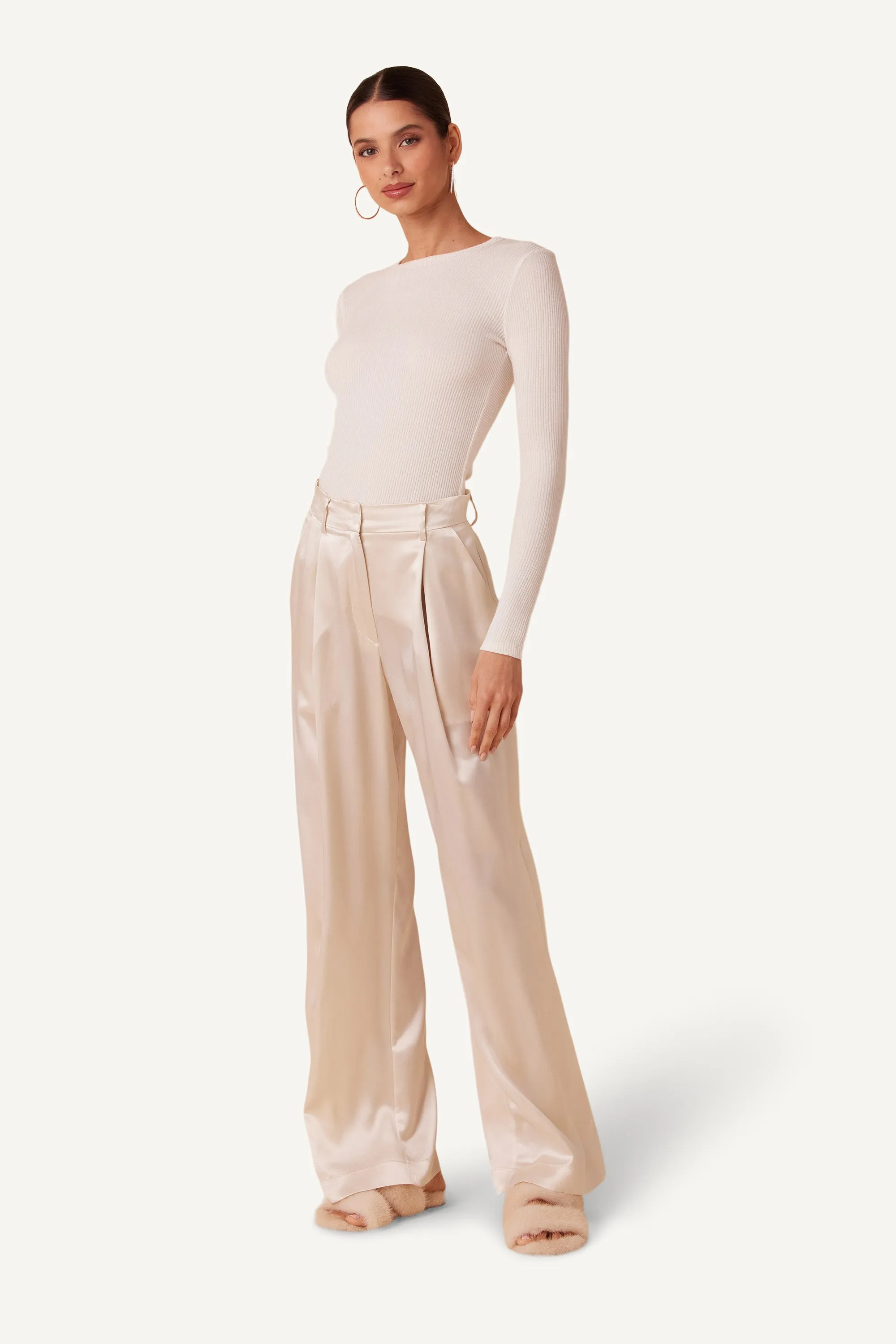 EMERSON PLEATED SILK PANT  | GARDENIA