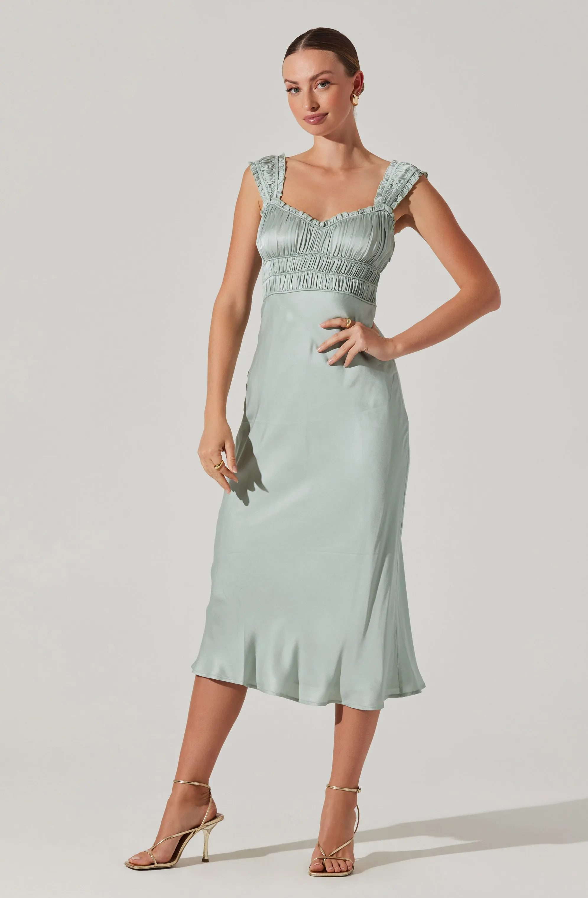 Enola Satin Smocked Midi Dress