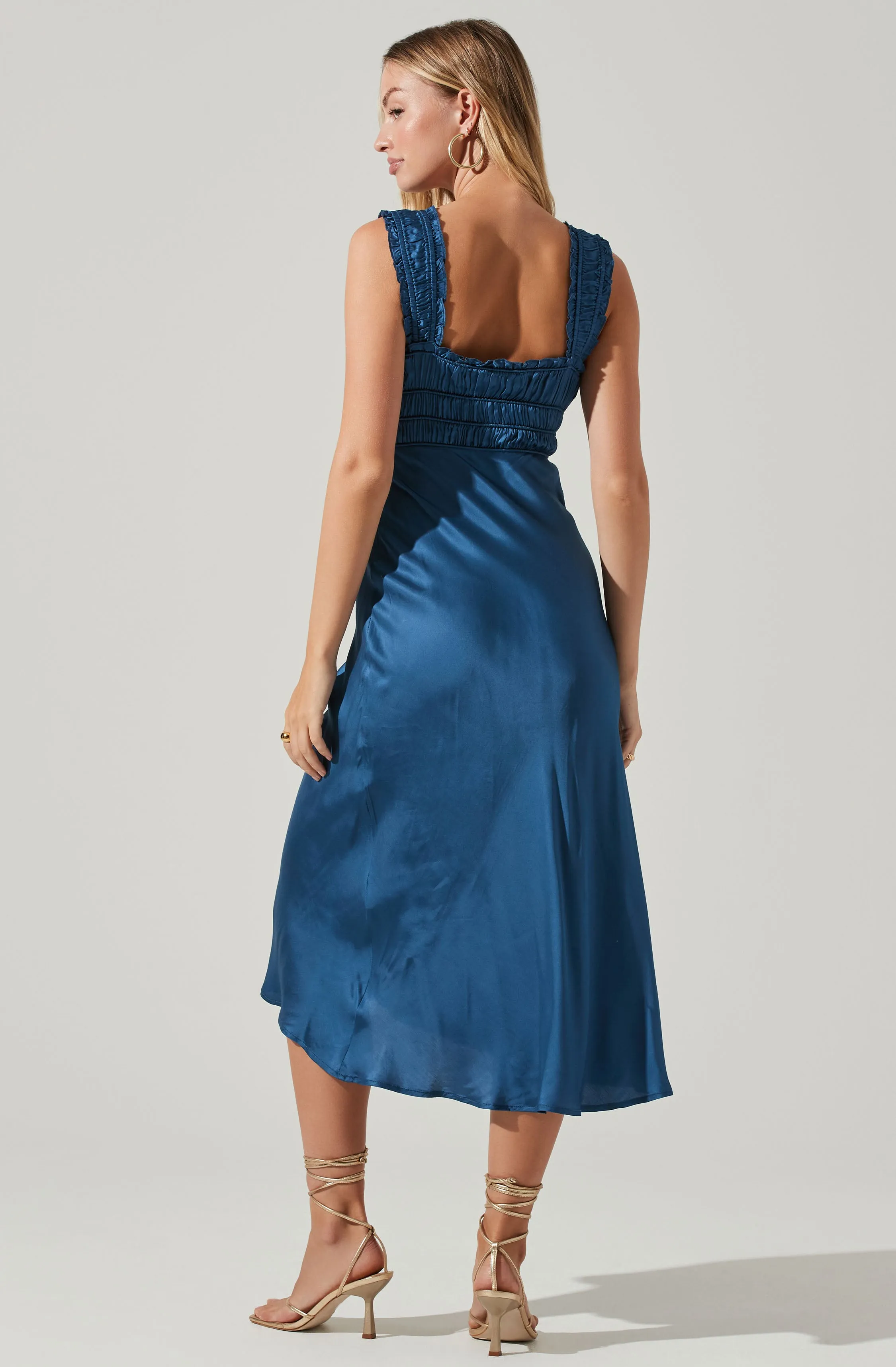 Enola Satin Smocked Midi Dress