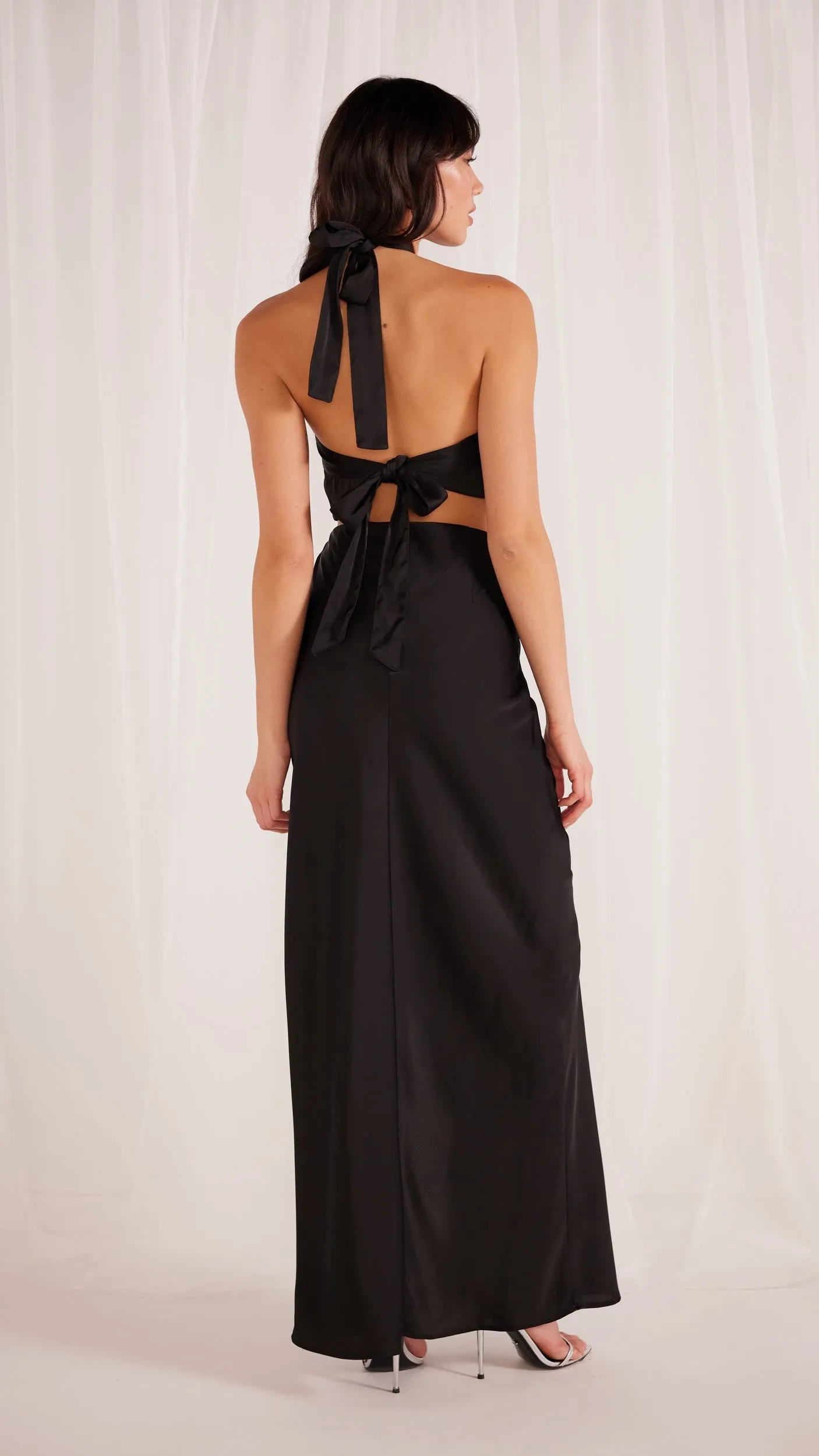 Finlay Satin Halter Gown Black