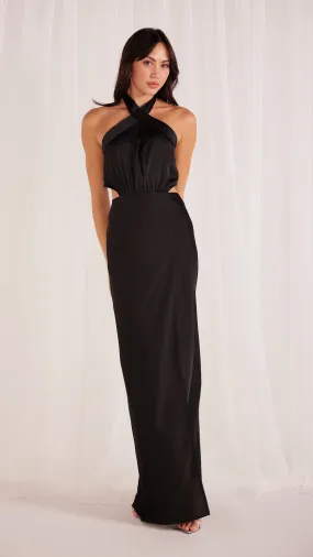 Finlay Satin Halter Gown Black