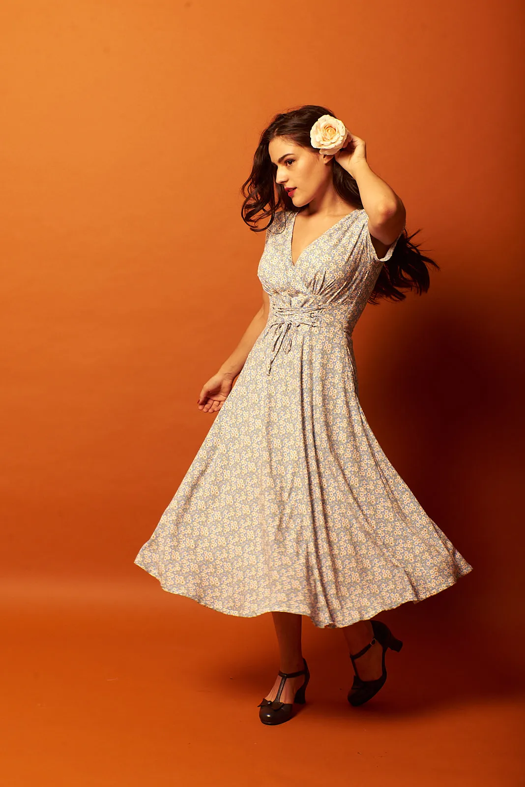 Fiorella Light Blue & Cream Daisy Dress