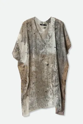 FREYA SILK KAFTAN IN PRINTED ITALIAN SILK VOILE CEMENT