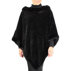 Fur Trim Faux Poncho 100% Polyester - Black