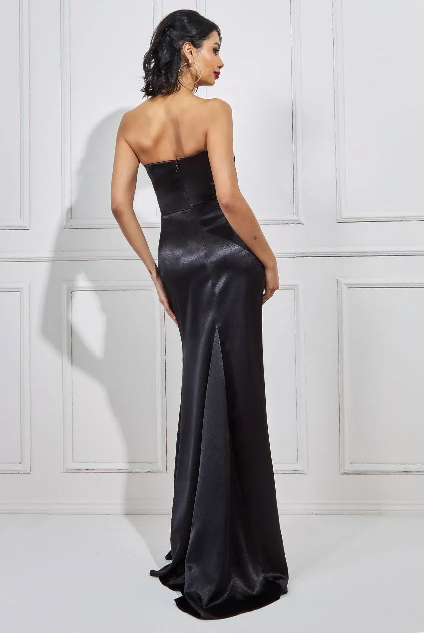 Goddiva Satin Bandeau Maxi Dress