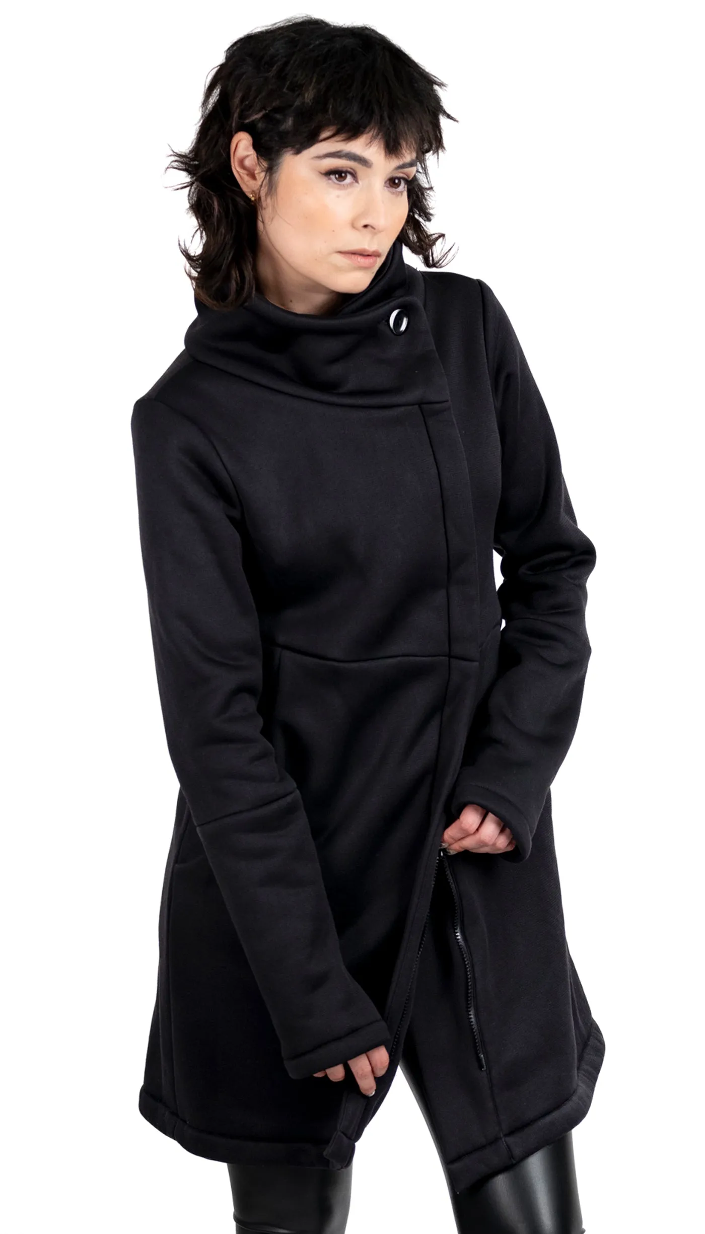 High Funnel Neck Angled Zip Recycled Polyester Jacket w/ Thumbholes