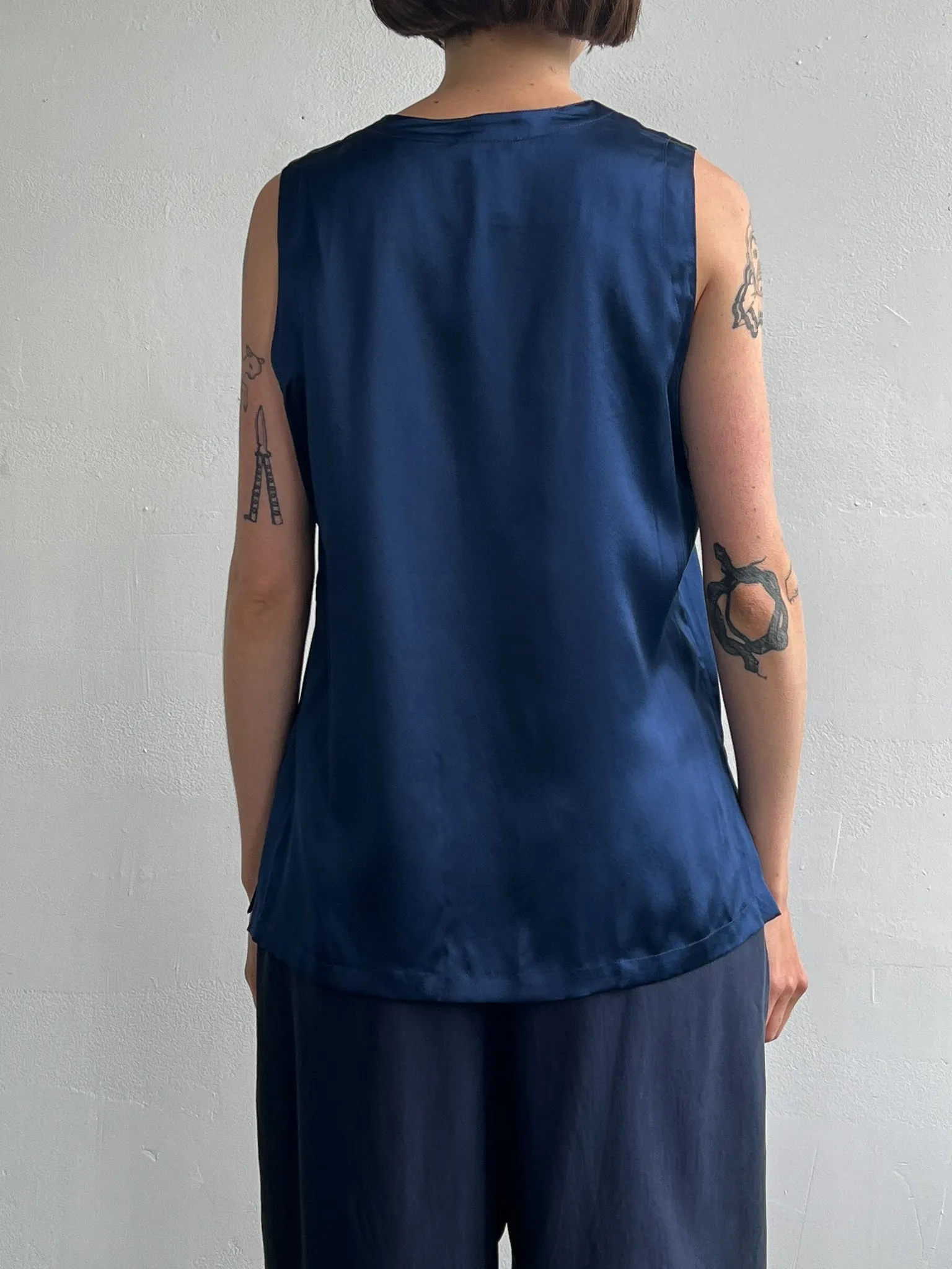 Indigo Silk Satin Top (L)