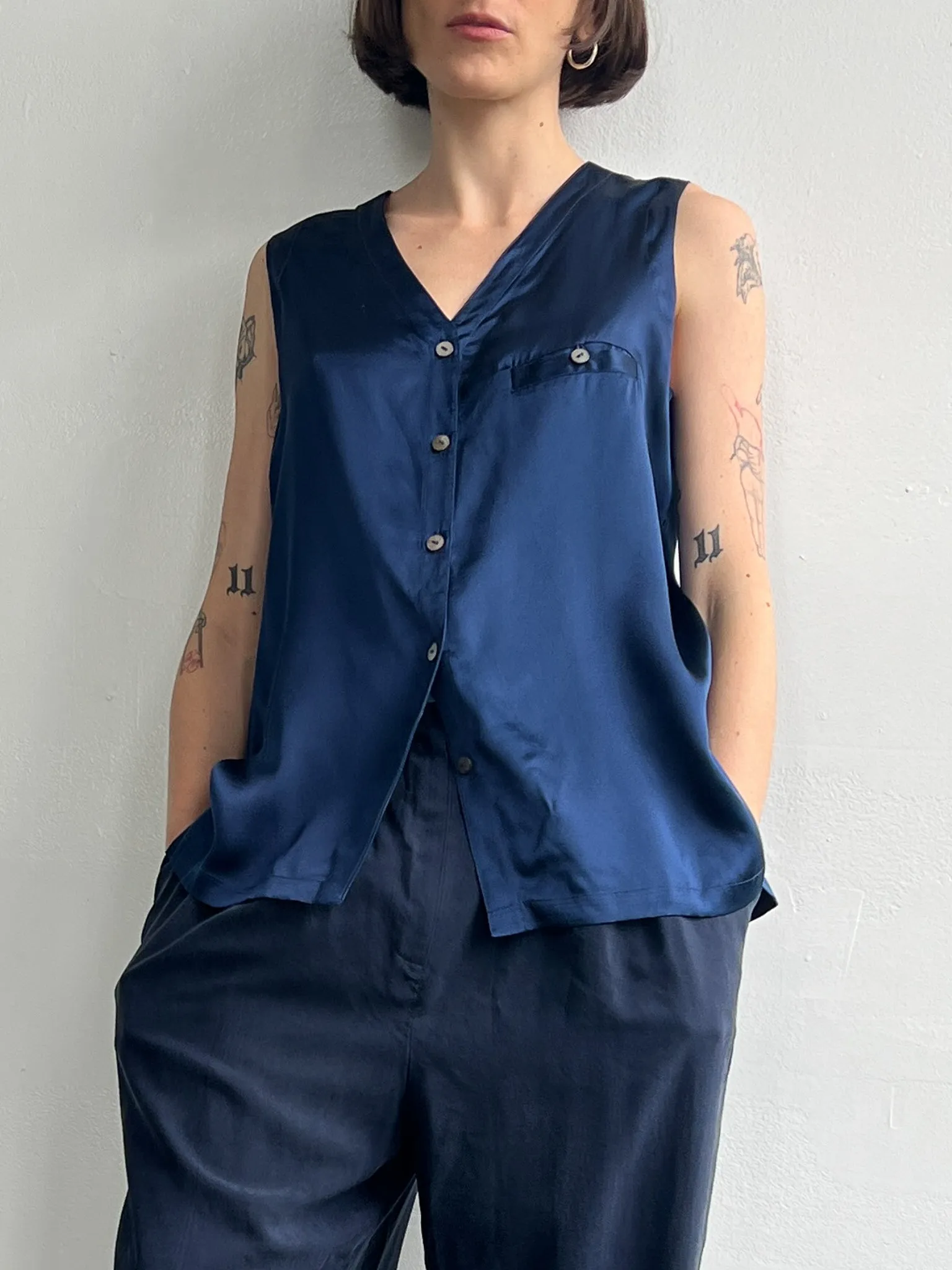 Indigo Silk Satin Top (L)