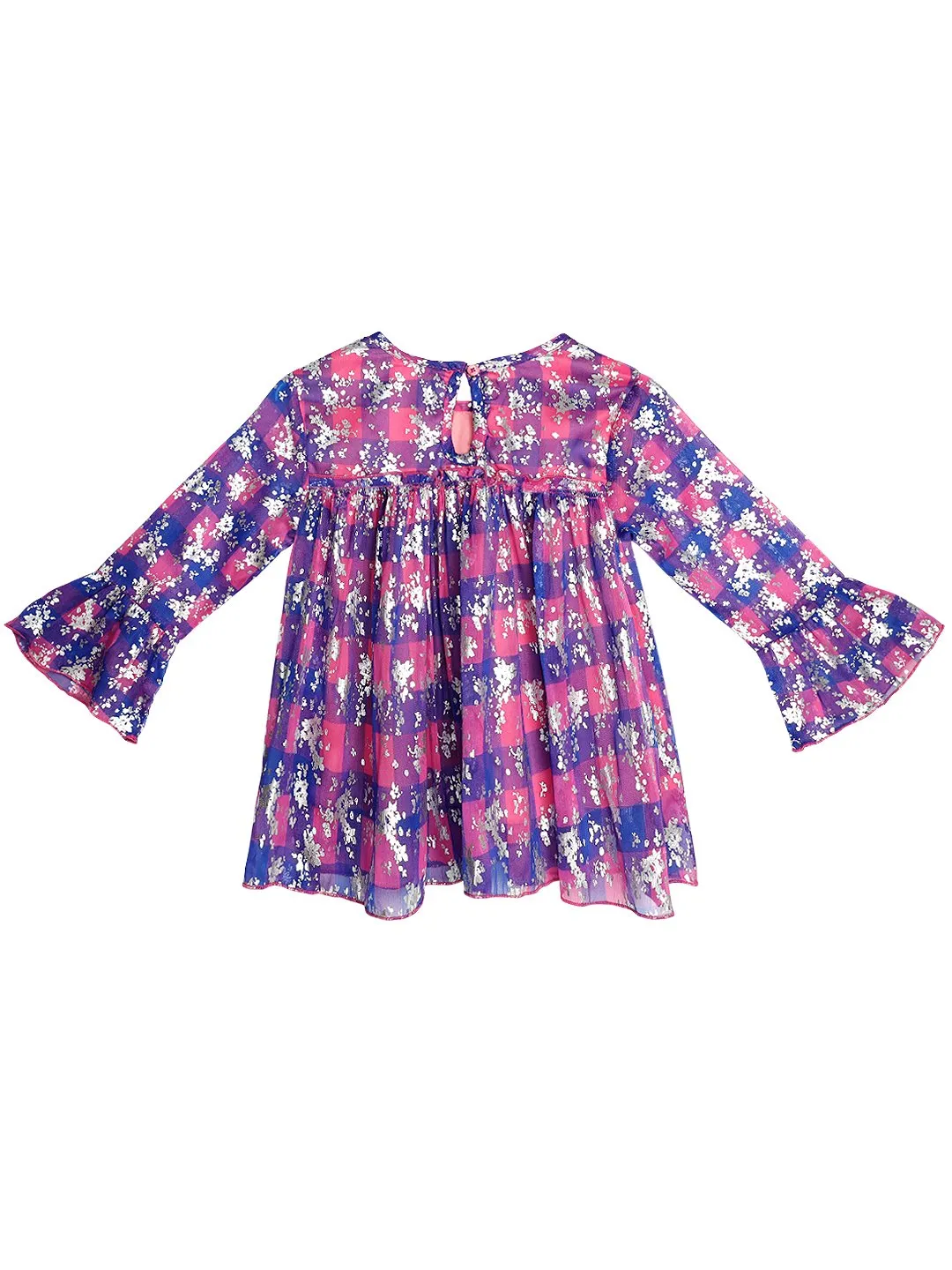 Ishin Girls Polyester Blue & Pink Foil Printed Top