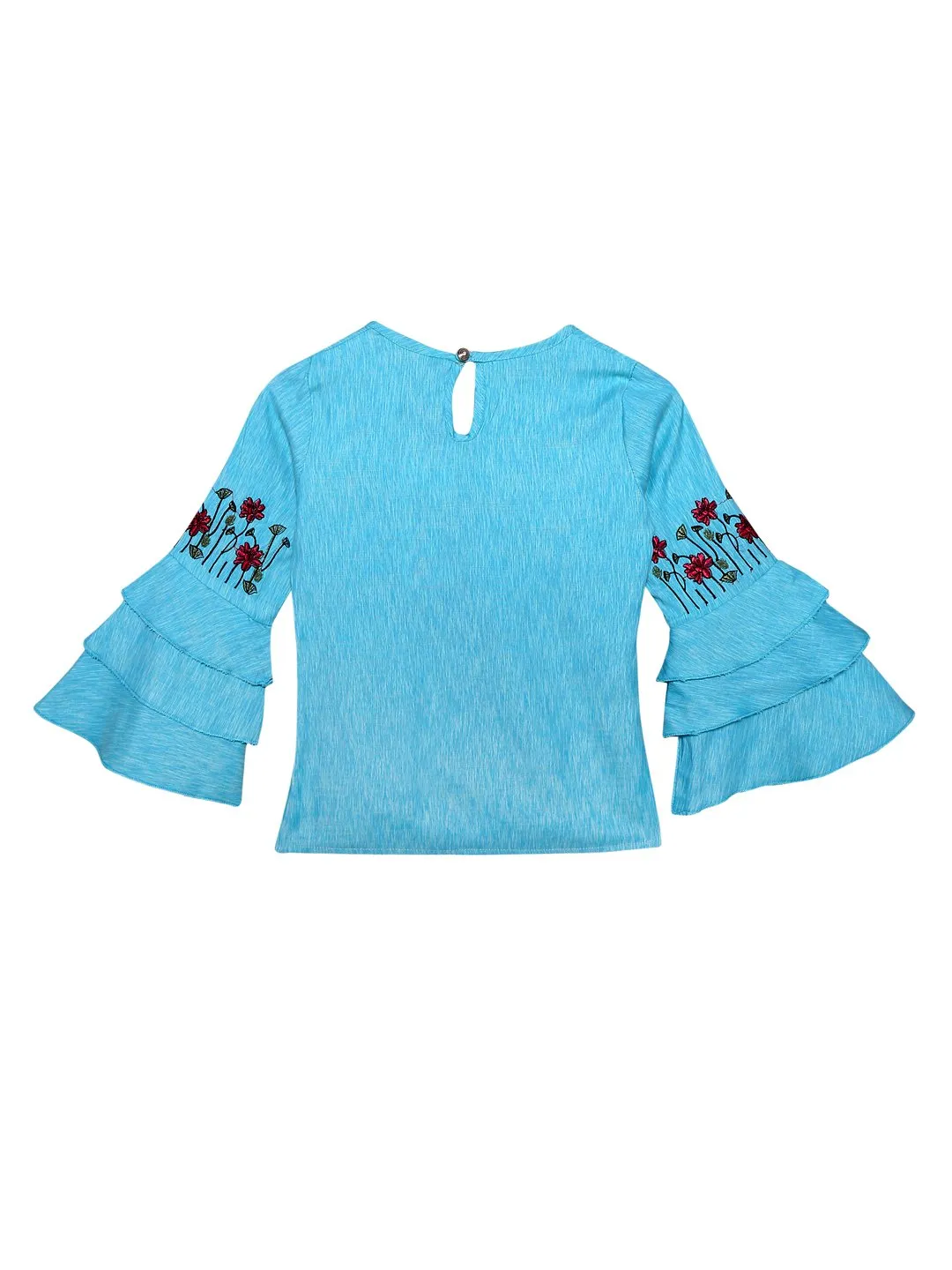 Ishin Girls Polyester Blue Embroidered Top