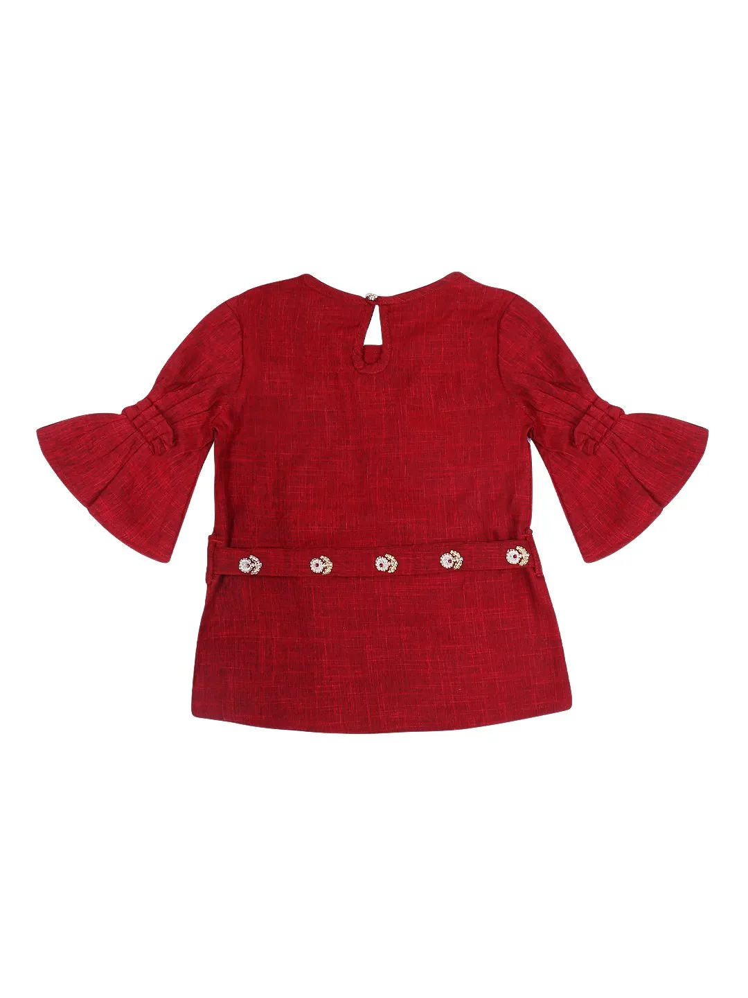 Ishin Girls Polyester Maroon Embroidered Top