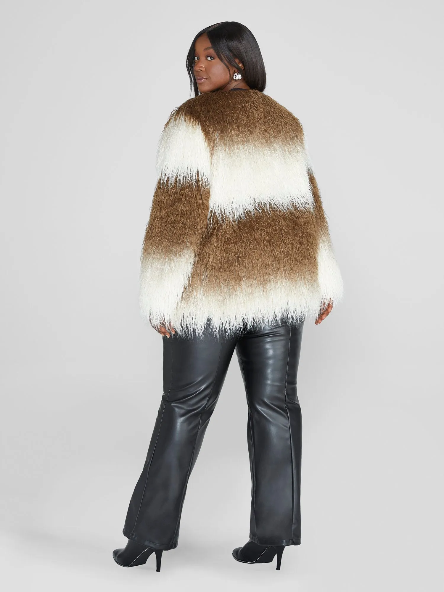 Janice Faux Mongolian Fur Two Tone Jacket