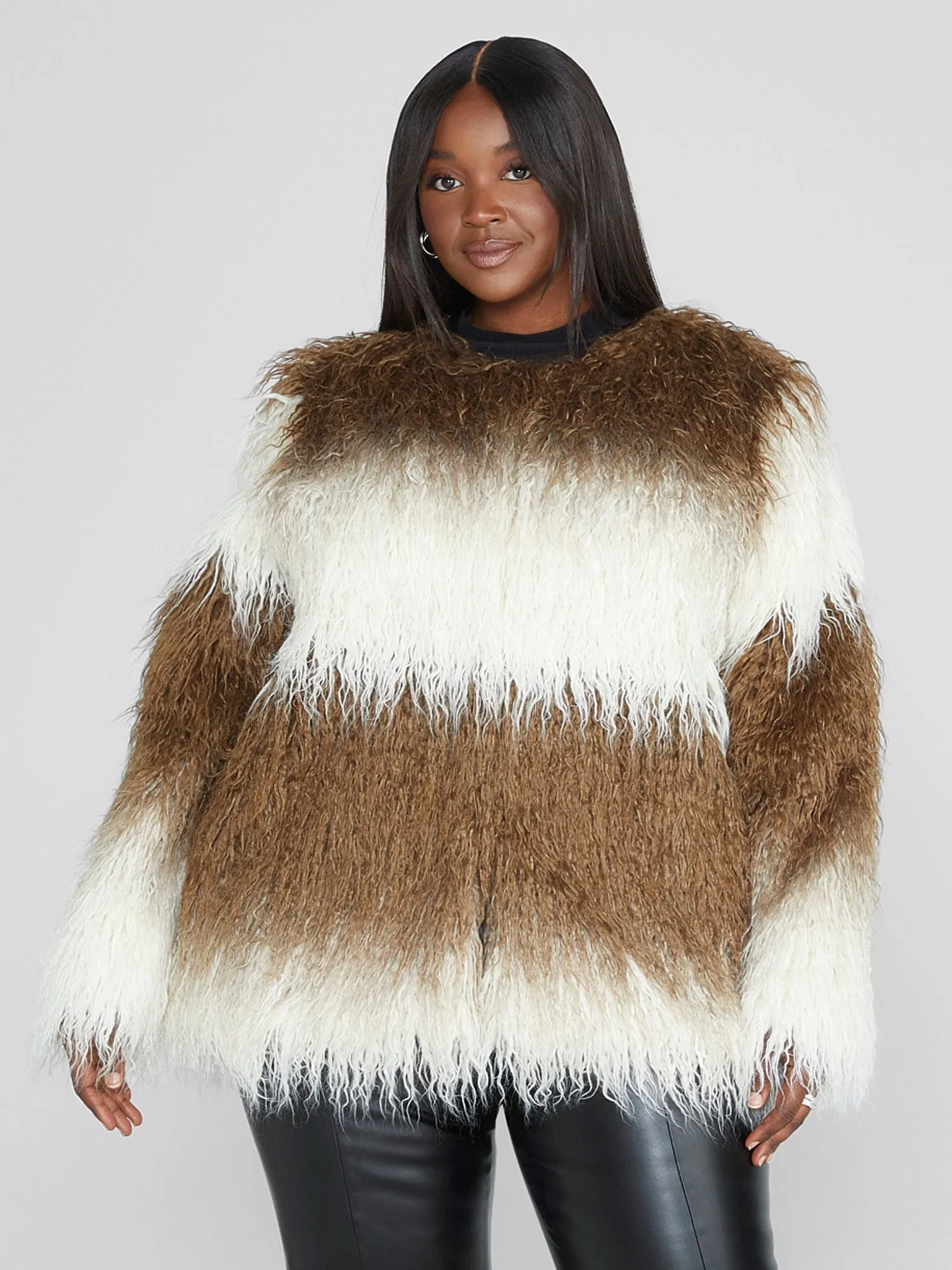 Janice Faux Mongolian Fur Two Tone Jacket