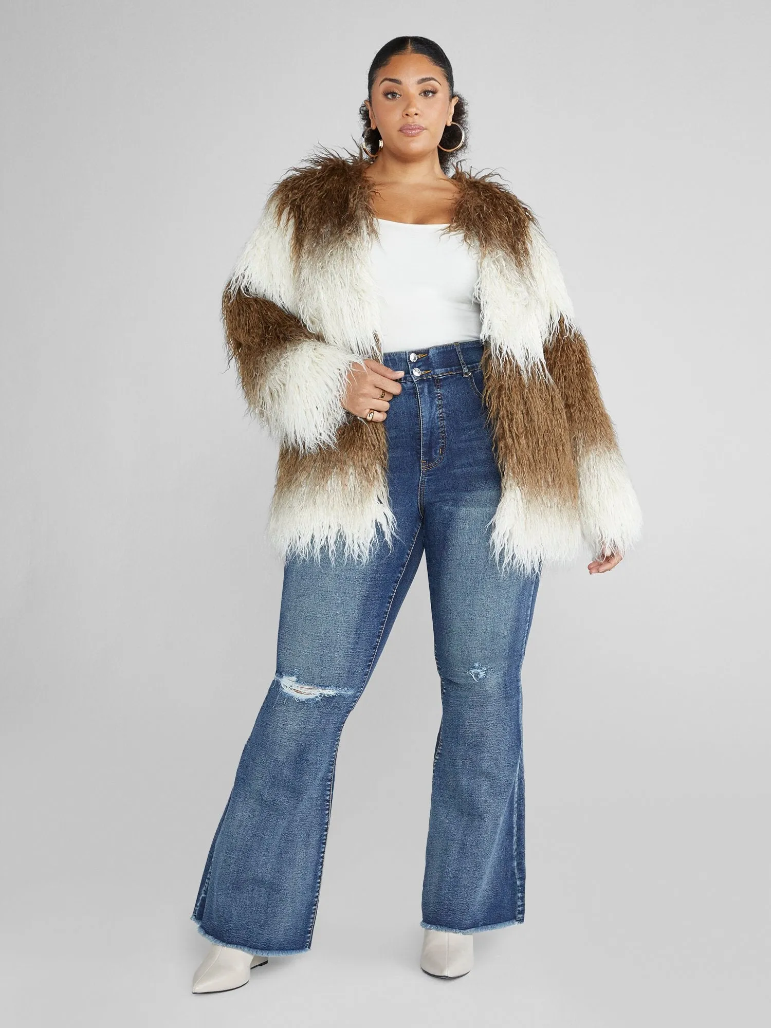 Janice Faux Mongolian Fur Two Tone Jacket