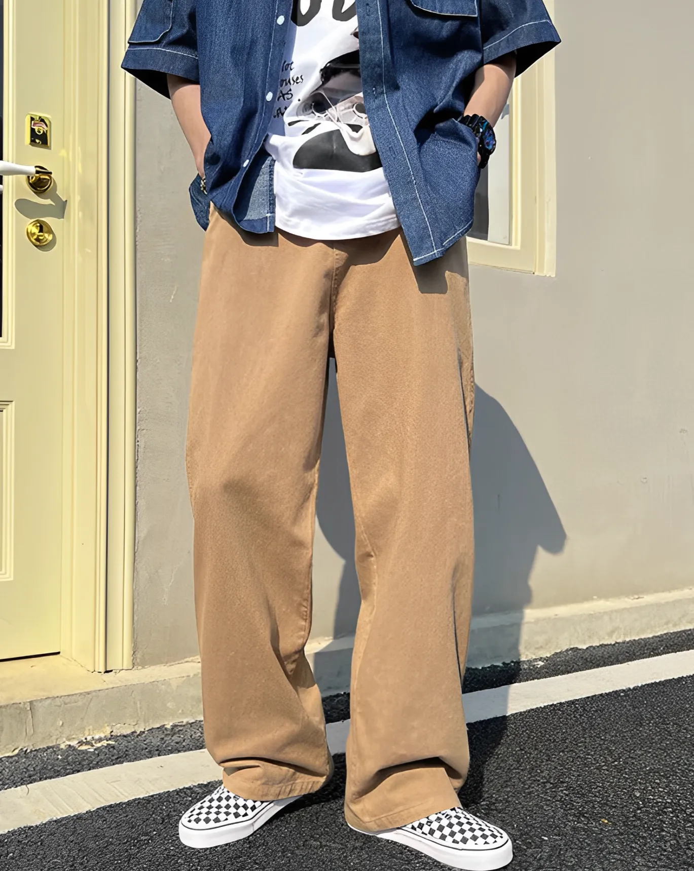 Khaki Baggy Fit Straight Leg Jeans