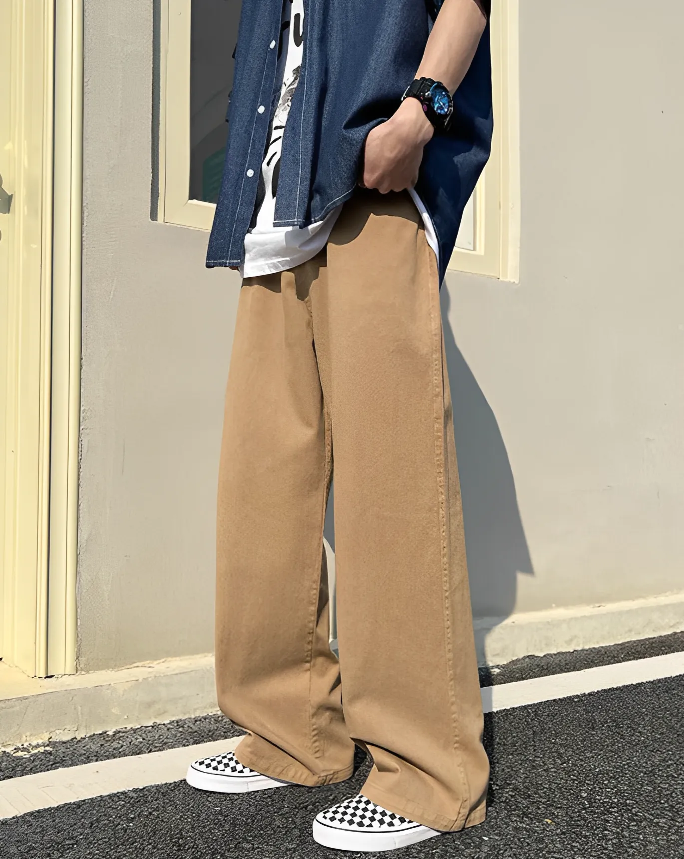 Khaki Baggy Fit Straight Leg Jeans